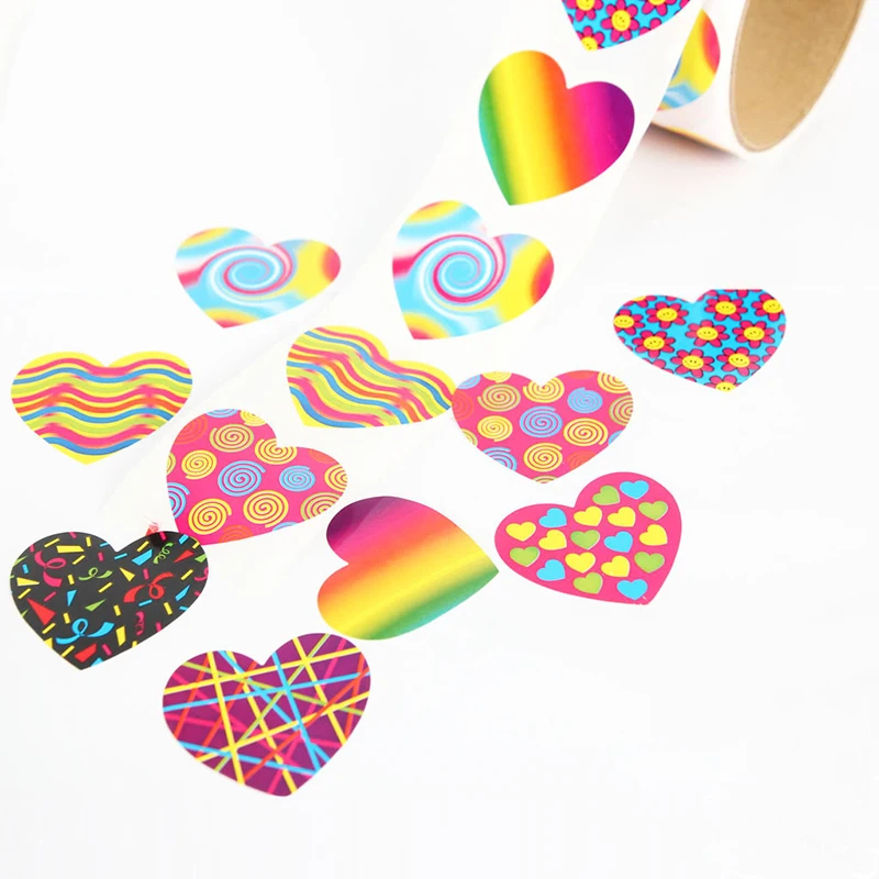 One Roll Creative Adhesive Tape With 100pcs Colorful Heart Shape Stickers For Kids Great Gift Fashion Stationery Sticker Toy