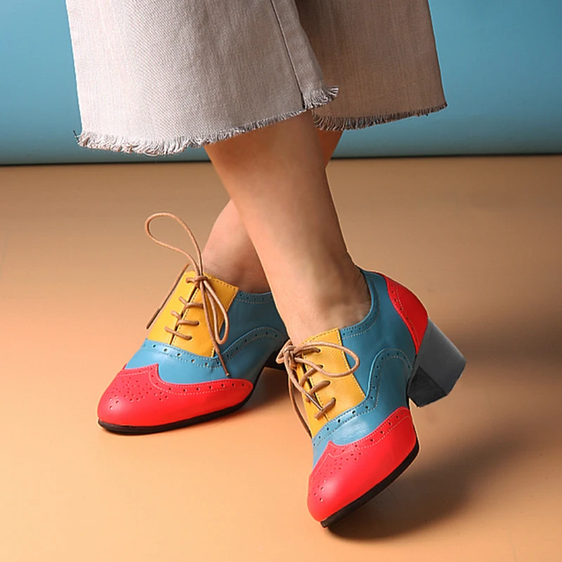 

Women oxford pumps shoes vintage genuine leather lady Thick heels Retro Vintage oxford shoes for women black brown shoes