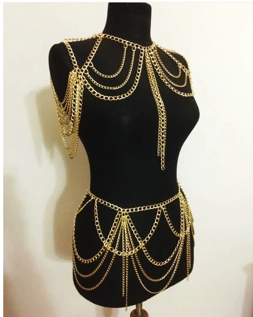 

Fashion Women Metal Body Chain Jewelry Shoulder Waist Accessories Multilayer Tassel Body Chains Necklace Statement For Women