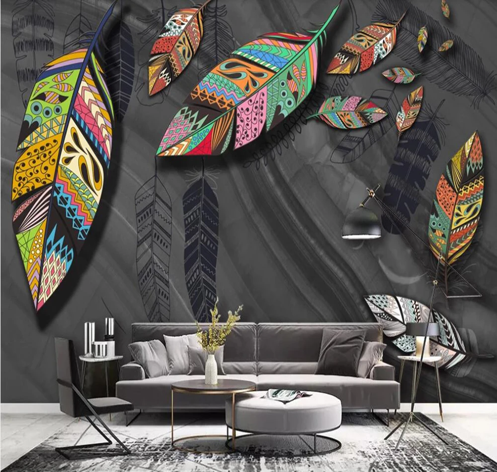 

Custom mural wallpaper 3D modern feather living room bedroom wall decoration painting