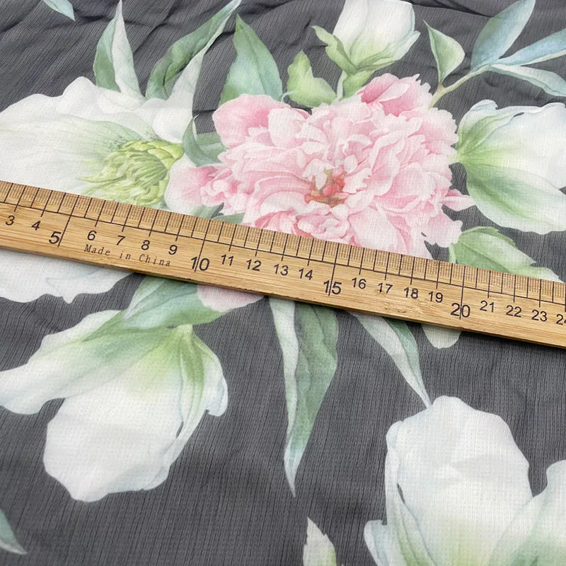 2021 Big Peony Flower Light and Thin Fabric Printing Shunyu Chiffon Polyester Garment Summer Sewing Cloth Fabric for Dress