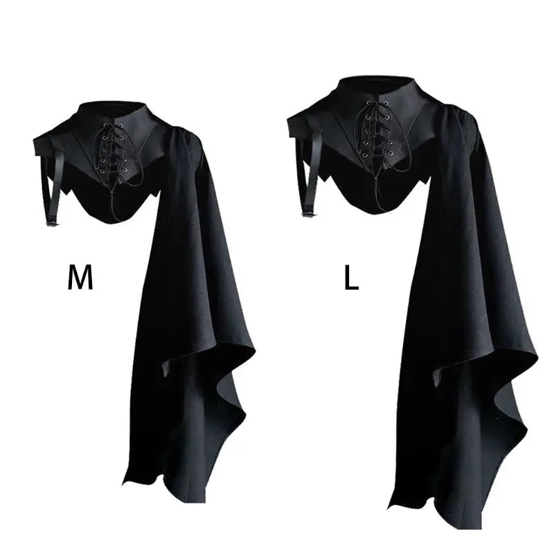 Medieval Armor Black Cloak Single Shoulder Retro Cape Gothic Punk Lace Up Renaissance Costume Crusader Gear For Adult