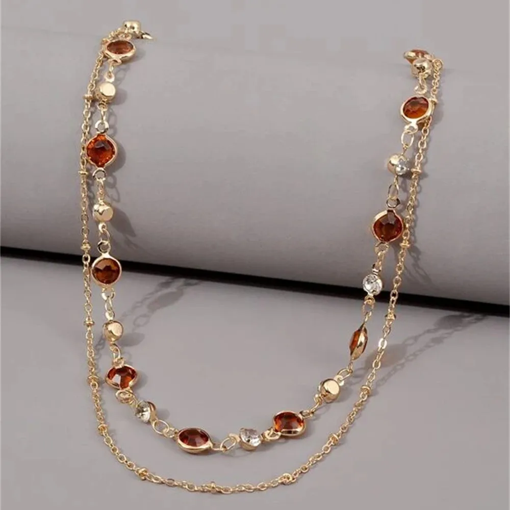 Moda Vintage Choker metalowy kulisty cienki naszyjnik z łańcuszkami dla kobiet Boho wielopoziomowy 2021 czerwony kryształowy łańcuszek kołnierz biżuteria prezent