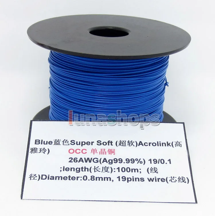 LN004497 Blue 100m 26AWG  99.9% Acrolink Pure OCC Signal  Wire Cable 19/0.1mm2 Dia:0.8mm For DIY