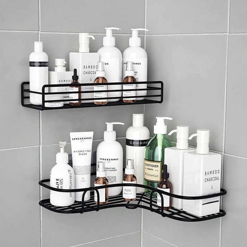 Salle de bain cuisine poinçon cadre d\'angle étagère de douche en fer forgé shampooing support de rangement avec ventouse accessoires de salle de bain