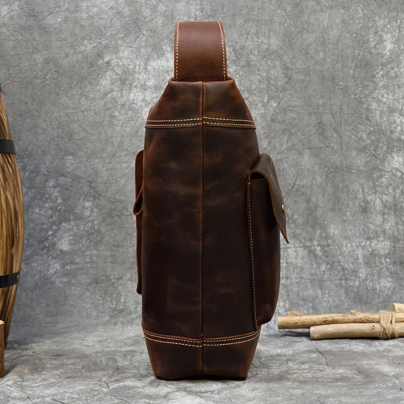 Vintage Genuine Leather Mens Backpack Crazy Horse Leather Unique Daypack Big Capacity Rucksack Riding bag for male Travel bags