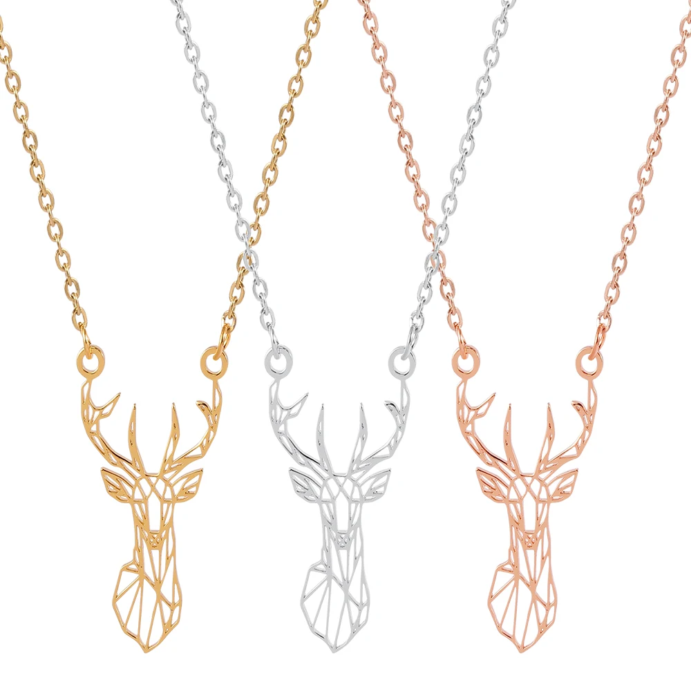 Fashion Elk Deer Antlers Pendant Necklace Women Stainless Steel Origami Geometric Animal Necklace For Christmas Gifts Children