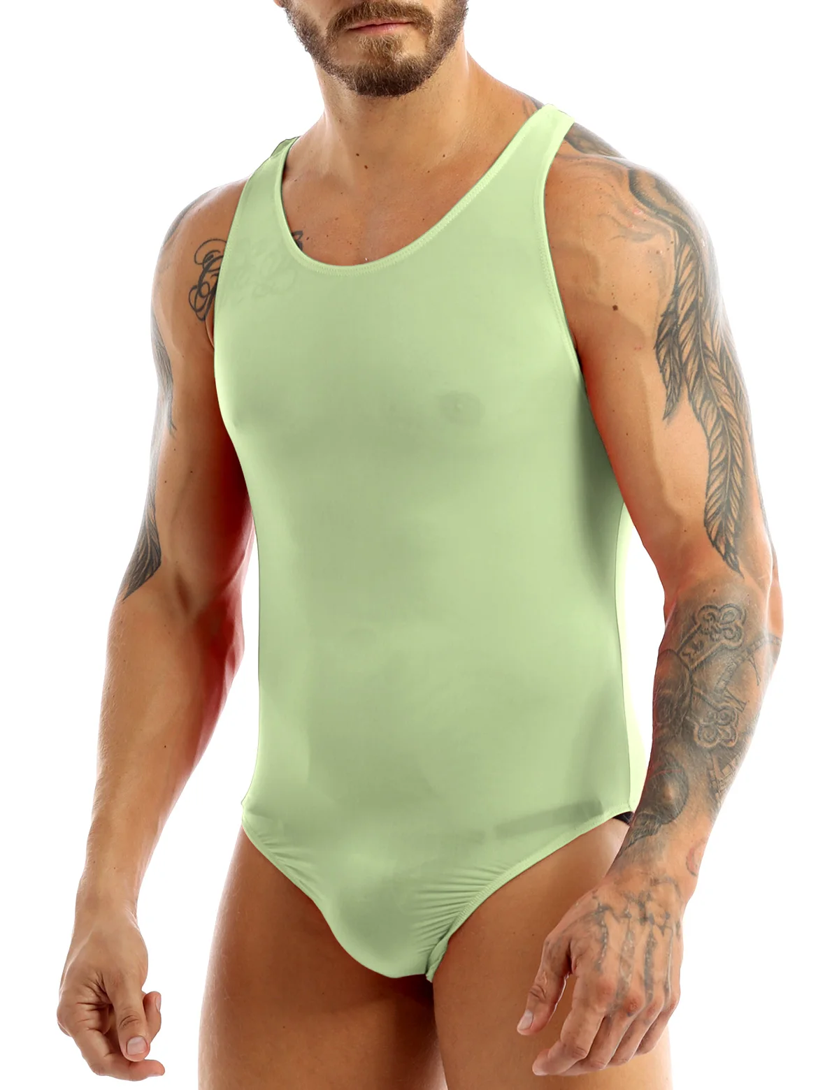 IEFiEL-Bodysuit elástico masculino, lingerie sexy, tanga manquíni, camiseta sobre o ombro, macacão shapers, meia do corpo