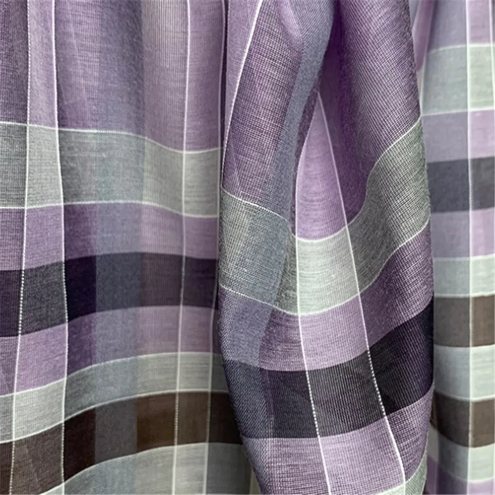 Stiff Breathable Silk Cotton Fabric with Check Yarn Dyed Jacquard for Christmas Modern Shirt Shawl