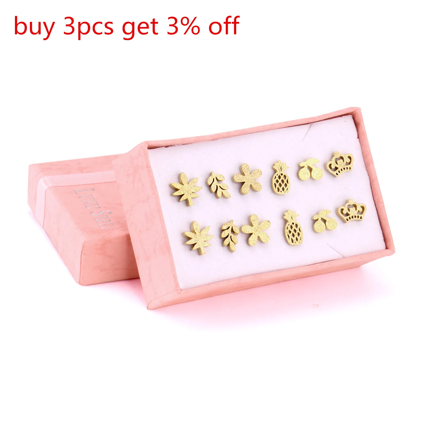 LUXUSTEEL Golden Color Earrings For Women Brinco Stainless Steel Plant Shape Cute Earring Sets Wedding Jewelry Accessories