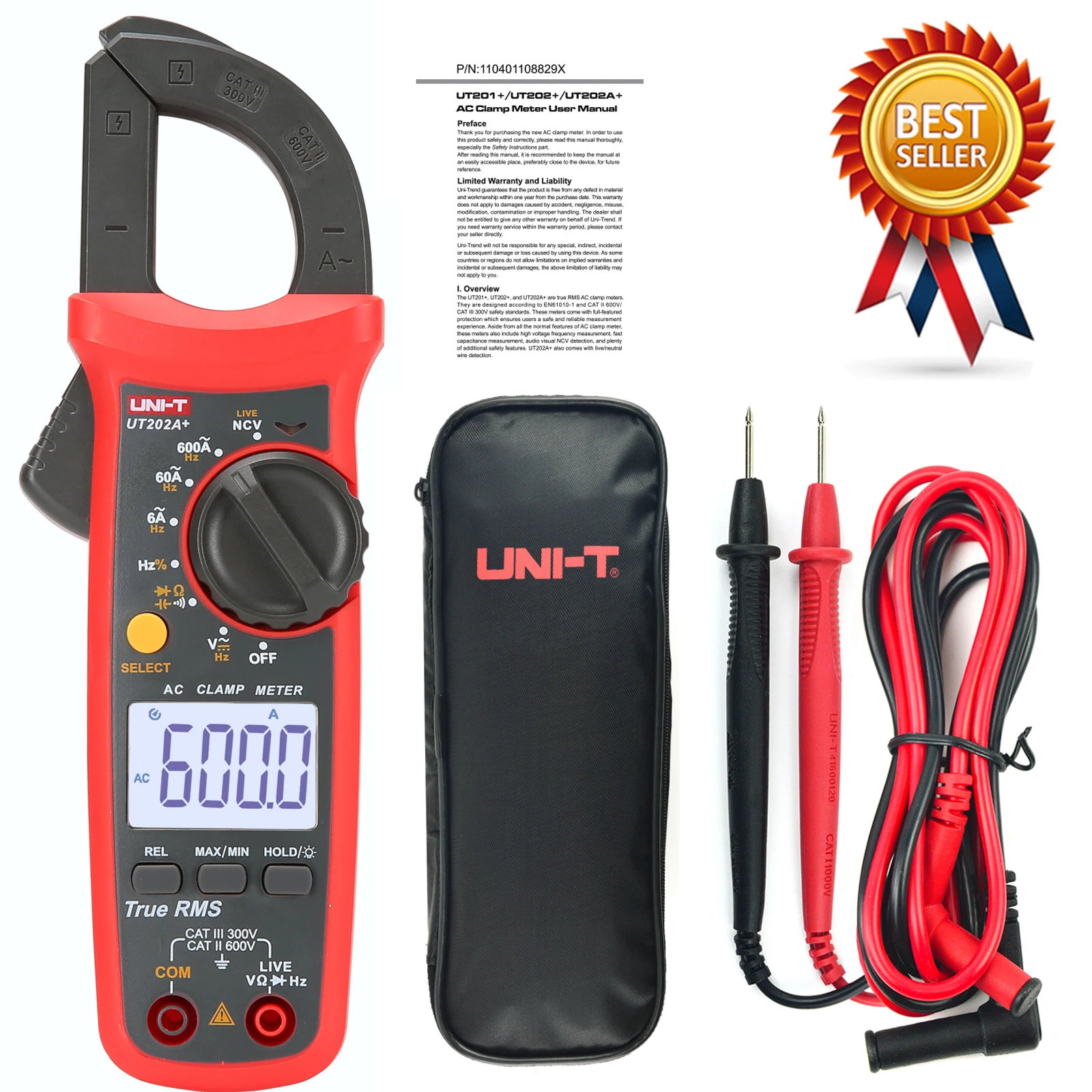 UNI-T UT202A+ 600A Clamp Meter 600V Voltage Multimeter Automatic Range True RMS High Precision Multimeter