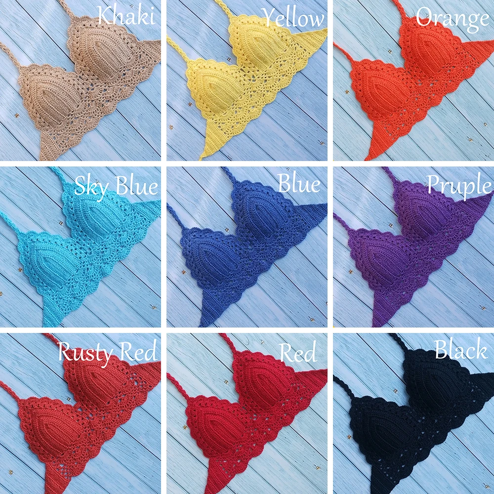 Have Lining Women\'s Bikini Top Sexy Crochet Knit Separate Female Swimsuit Push Up Bra Beachwear Bathing Suits