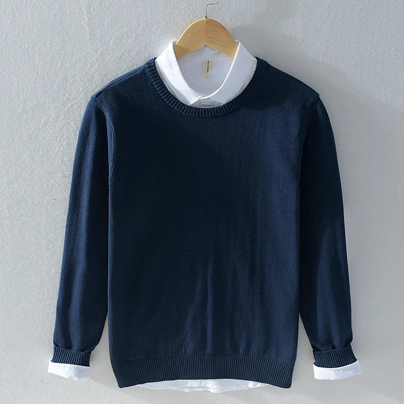 New arrival winter and autumn sweater men cotton o-neck solid blue sweater mens fashion dropshipping maglione chandail trui