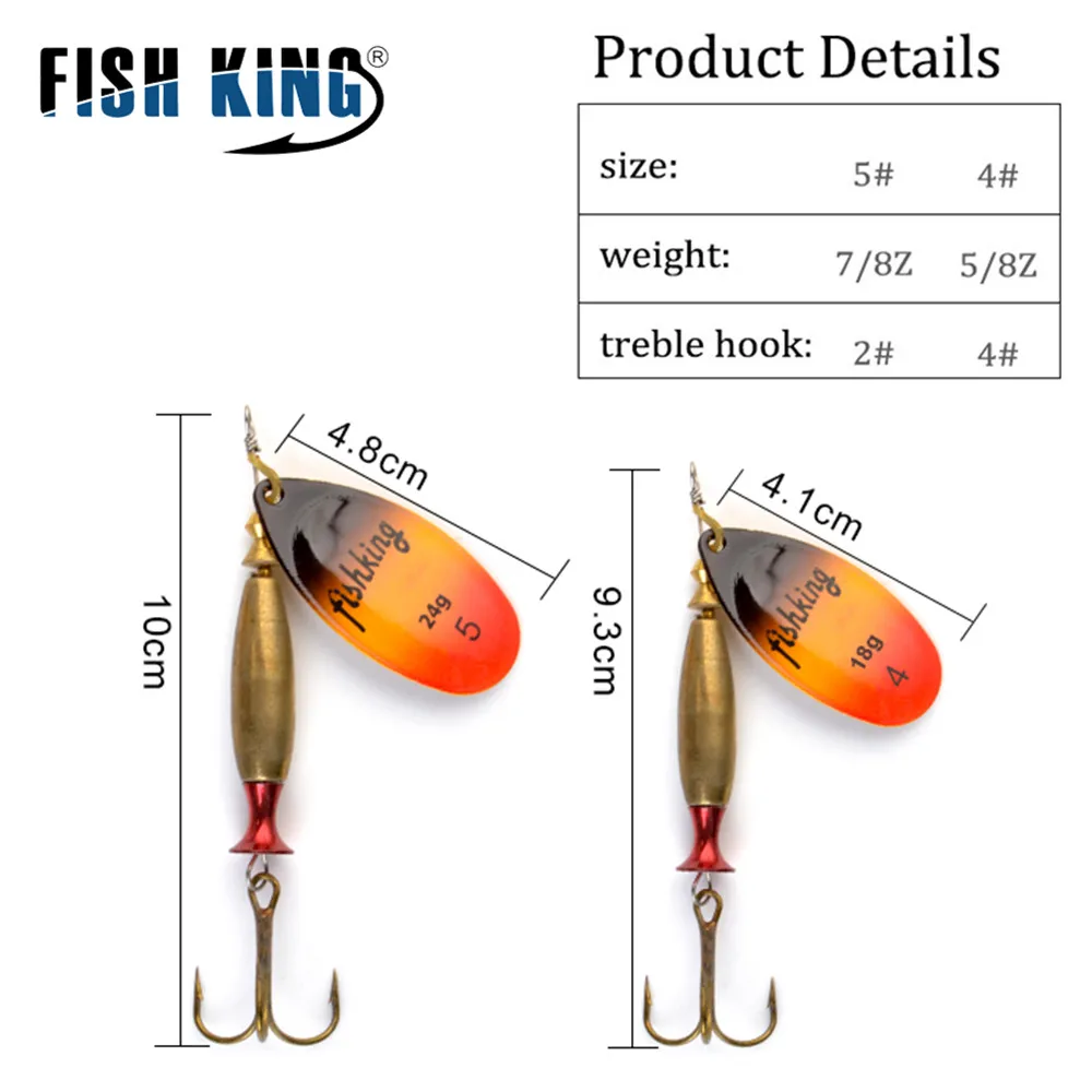 FISH KING 1PC Long cast 4#-18g 5#-24g Spinner Lure Bait Spoon Lures pike Metal Fishing Lure Bass Hard Bait With  Hooks