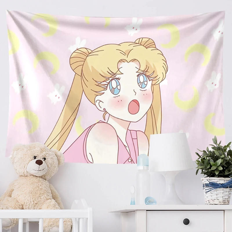 

Wall Tapestry Kawaii Sailor Moon Hippie Wall Hanging Macrame Tapestry Bedspread Carpet Wall Cloth Mandala Pink/Cute Room Decor