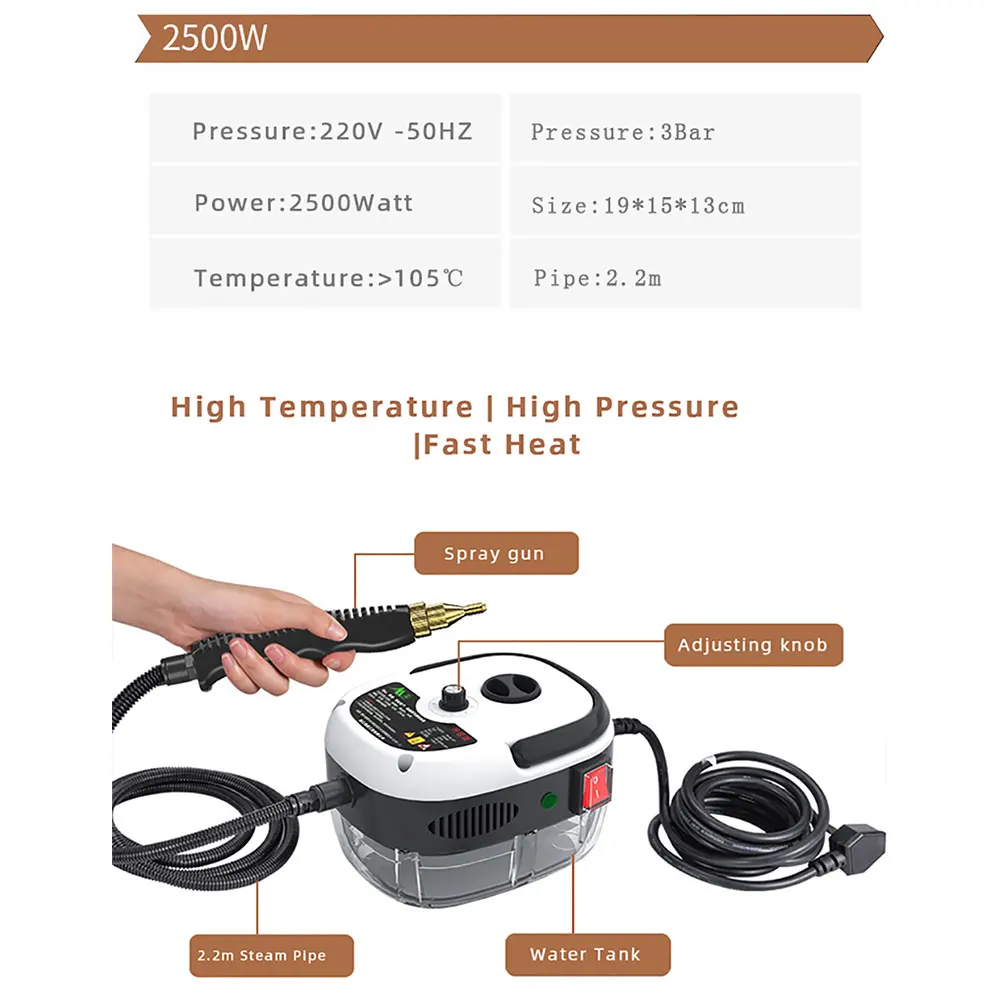 2500W Home Appliances Steam Cleaner High Temperature Sterilization Air Conditioning Kitchen Hood Car Cleaner 110V 220V