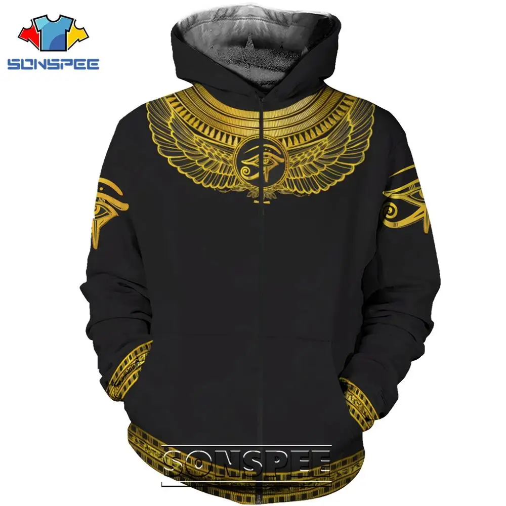 SONSPEE Ancient Egypt Pharaoh 3D Print Men's Hoodie Casual Men Long Sleeve Egyptian Eye of Horus God Coat Tops Sweatshirt