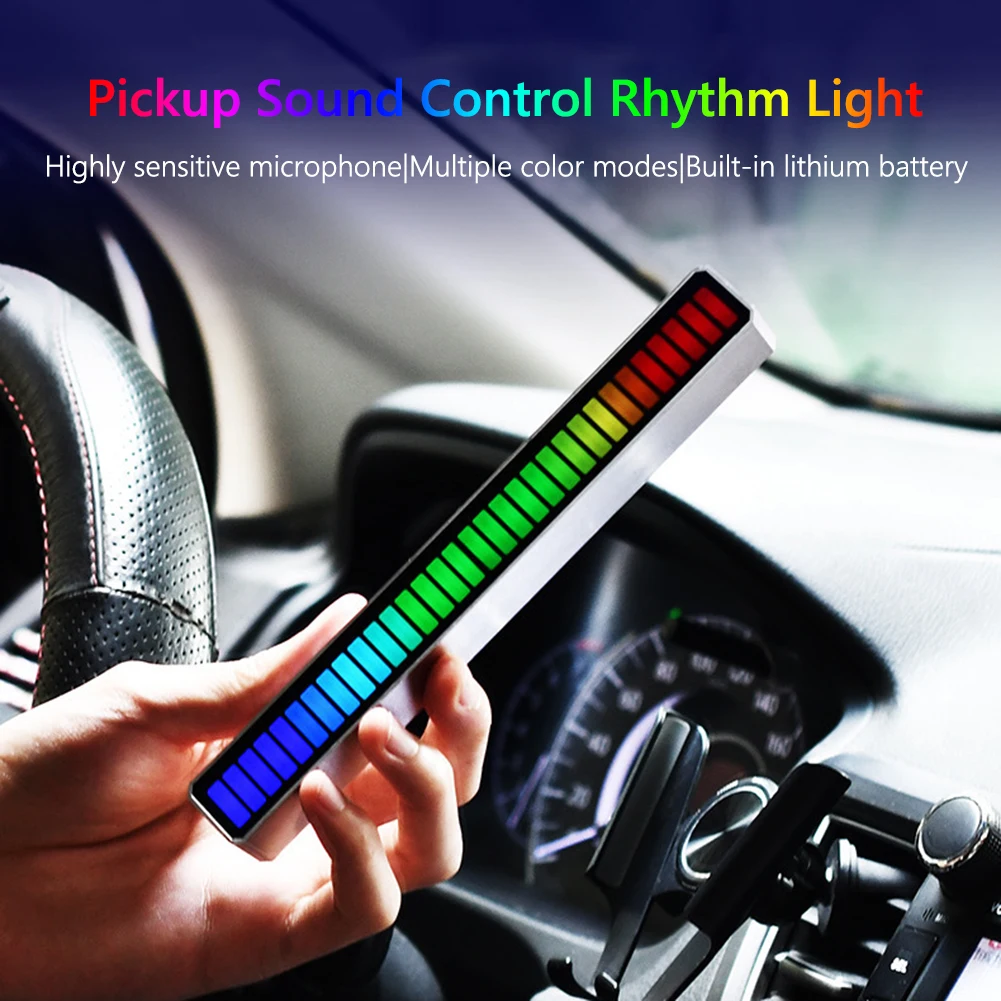 RGB Activated Music Rhythm Lamp Bar Sound Control LED Car Atmosphere Light Bar Colorful Music Ambient Pickup Lamp