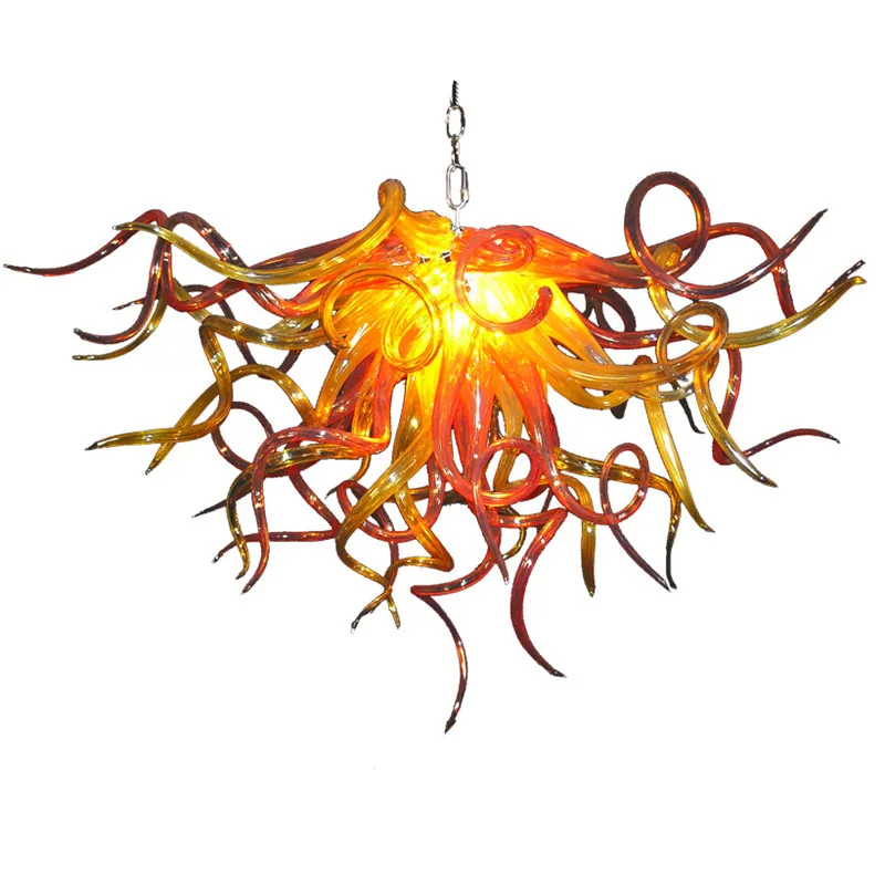 

American Country Village Hand Blown Glass Chandelier Light Red Amber Lamp Retro Vintage Chain Hanging Pendant Lights 70 by 40 CM