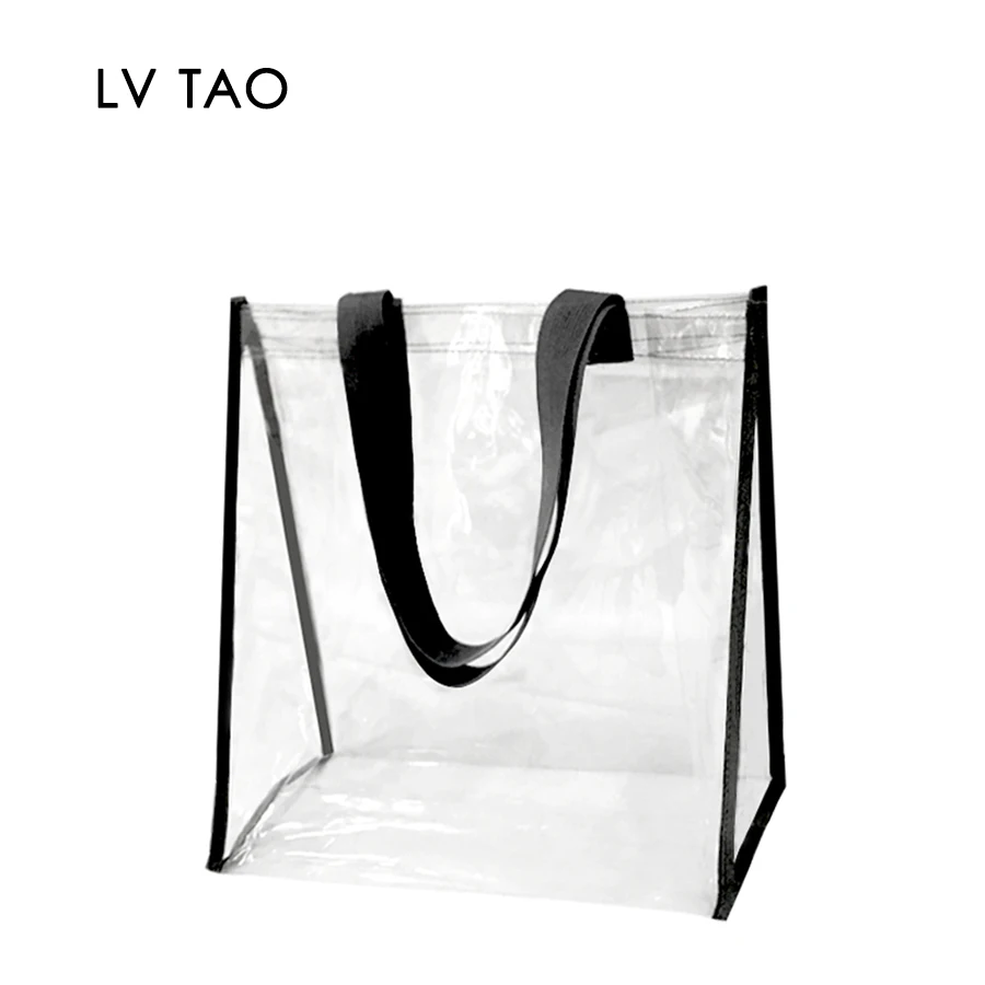 Stadium Approved Clear Bag Transparent Vinyl PVC Tote Bag Long Shoulder Utility Handbag for Work,School,Outdoor,Beach,Shopping