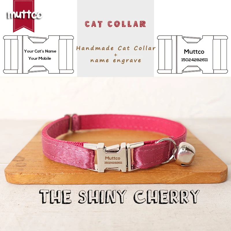 MUTTCO Retailing engraved self-design personalized cat collars THE SHINY CHERRY handmade collar  2 sizes UCC113