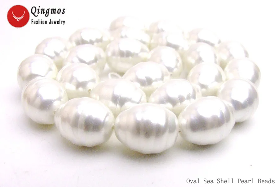 

Qingmos Luster Oval 13*16mm White Sea Shell Pearl Beads for Jewelry Making DIY Necklace Bracelet Earring Loose Strands 15''