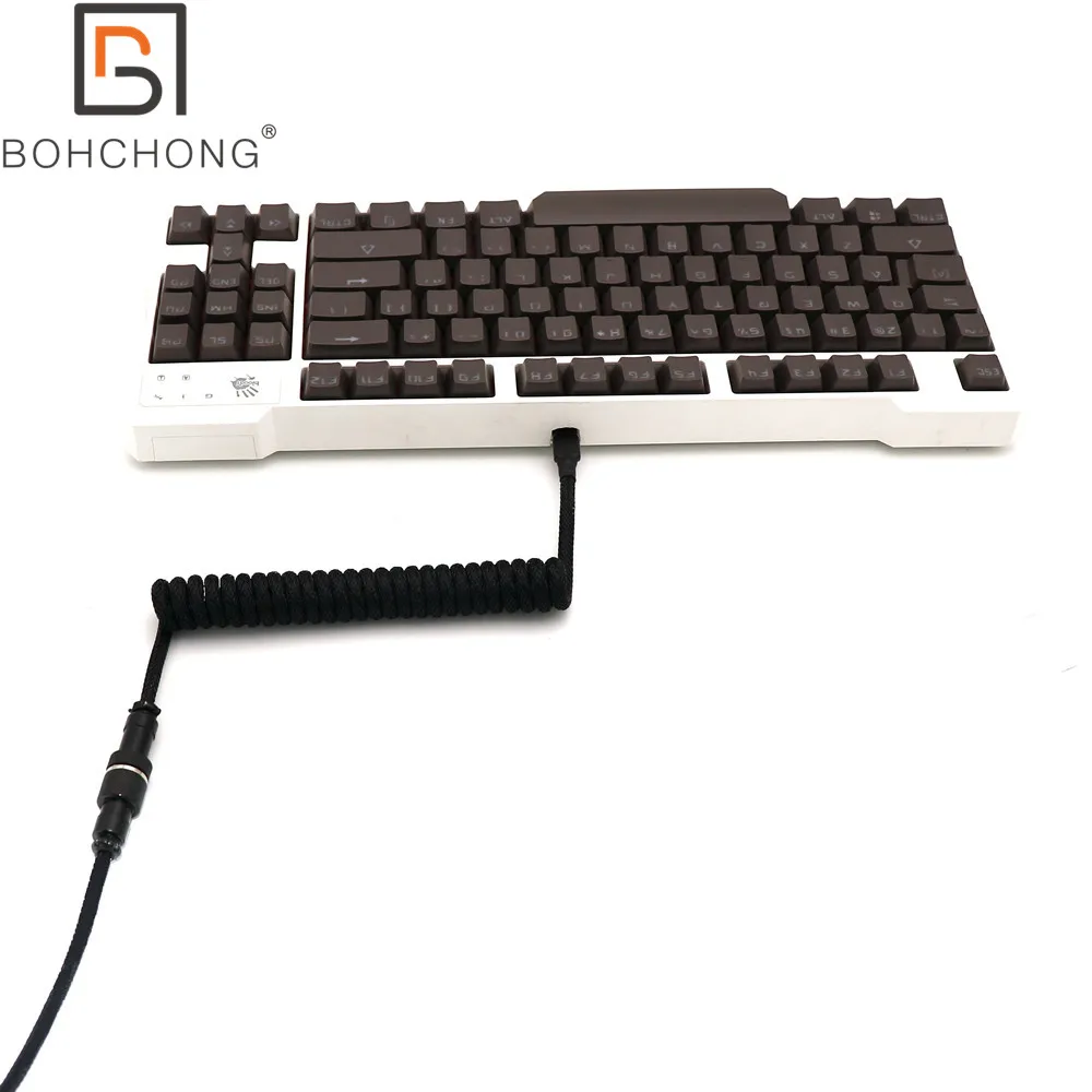 

90 Degree Z Single Sleeved Coiled Spiral Type C Mini Micro USB Cable for Mechanical Keyboard Cable With Colorful GX12 Aviator