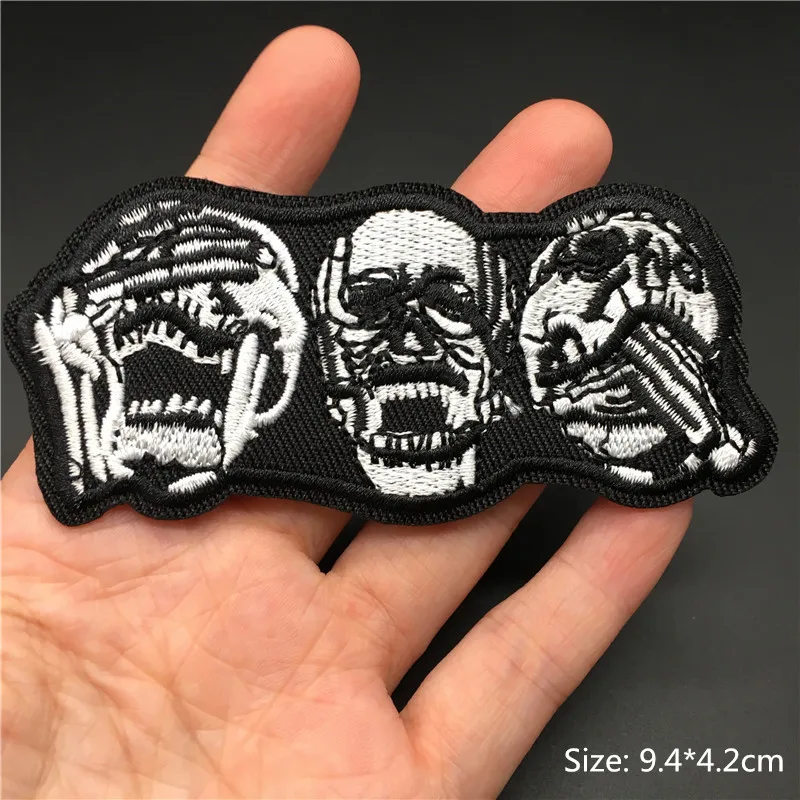 Skull Patches for Clothing Punk Biker Embroidered Badges Iron On Stripes Appliques  Jacket Jeans Clothes Stickers Diy Decorative