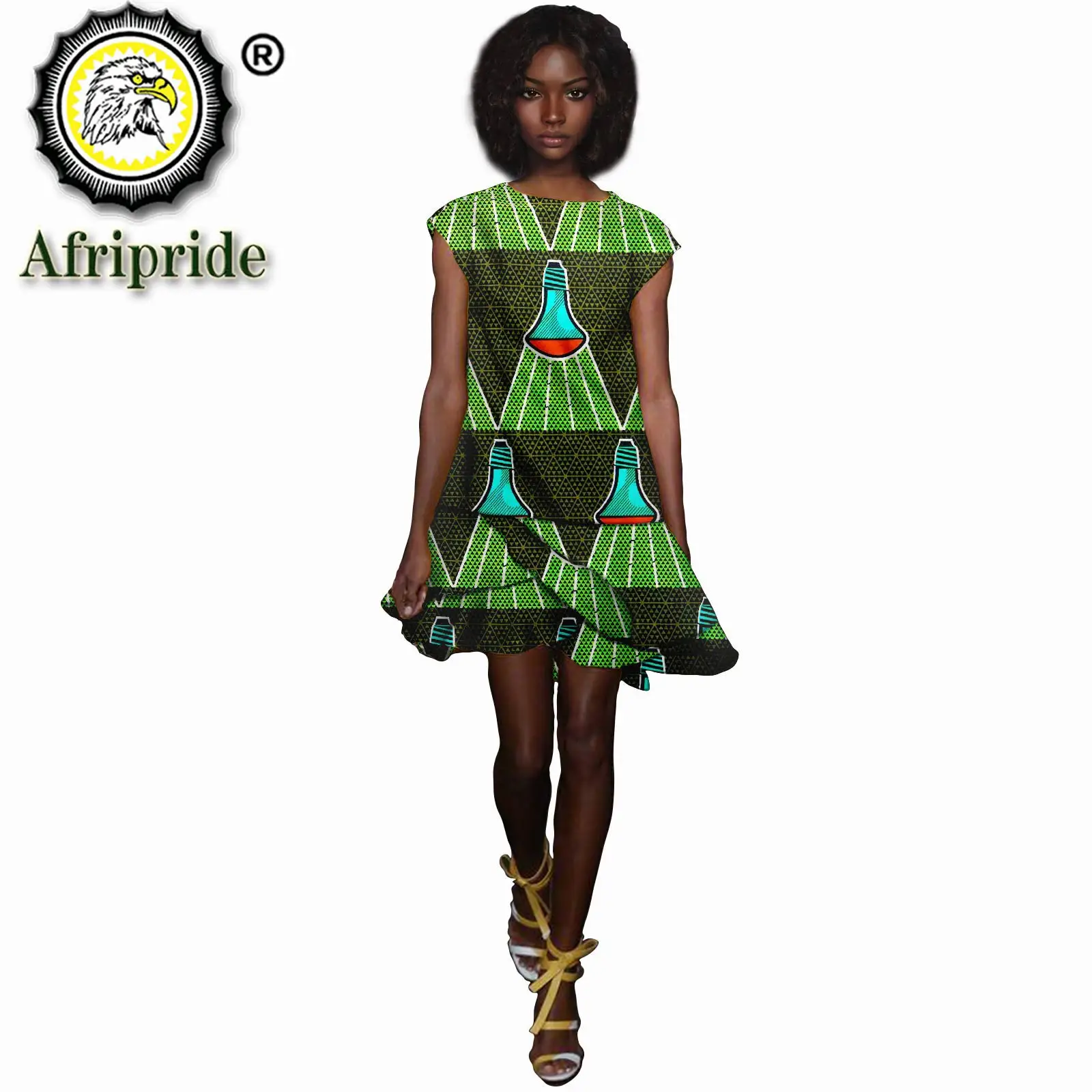 

Women`s Mini Dress African Clothes Ankara Print Short Sleeve A-line Dress Plus Size Clothing Elegant Dress Wax Attire S2125003