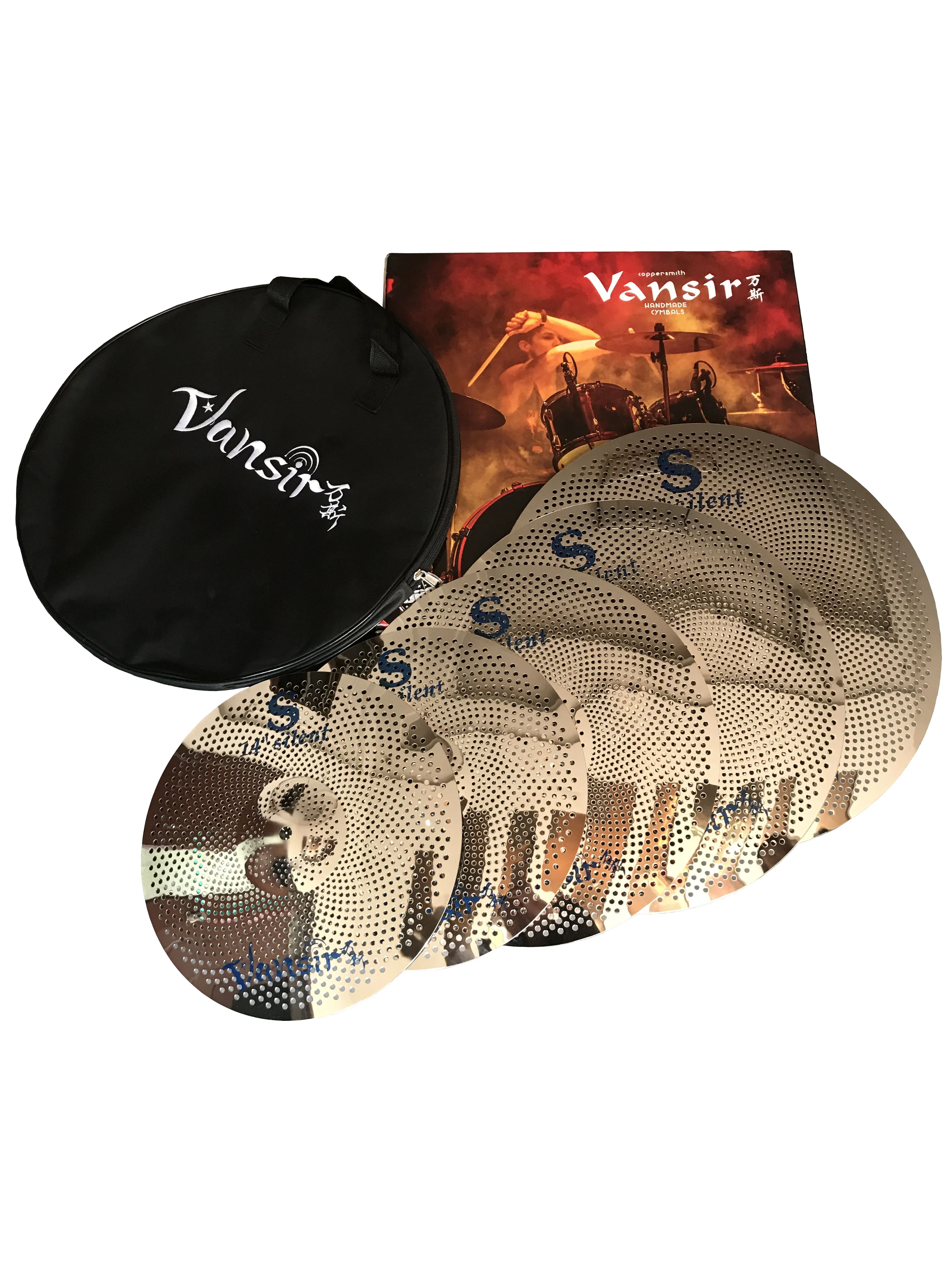 

Vansir Polishing Silver Mute Cymbal 14''HH+16''Crash+18''Crash+20''Ride+Cymbal Bag