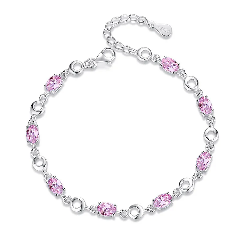 HuiSept Colorful Women Bracelet 925 Silver Jewelry Oval Shape Topaz Gemstone Ornament for Wedding Party Gift Wholesale Bracelets