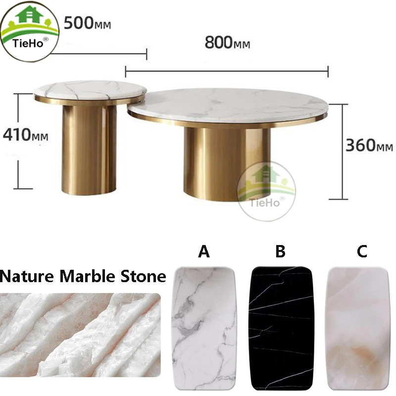 Modern Marble Coffee Table Round Small Nesting Tables Living Room Sofa Corner Table Luxury Gold Stainless Steel Base Tables