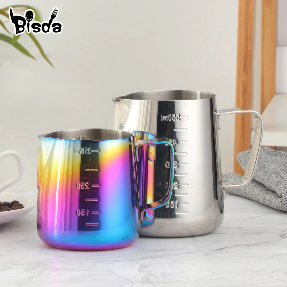 Stainless Steel Milk Jugs Coffee Pitcher Milk Frothing Jug Pull Flower Cup Gold Milk Craft Coffee Latte Art Jug Pitcher Mug Cup