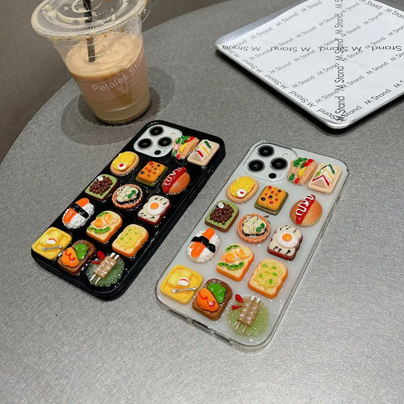 3D Cute Food Sushi Cartoon Case for Iphone 11 12pro 13 Promax Xsmax 8 Plus Soft Transparent Silicone Anti Fall Protective Cover