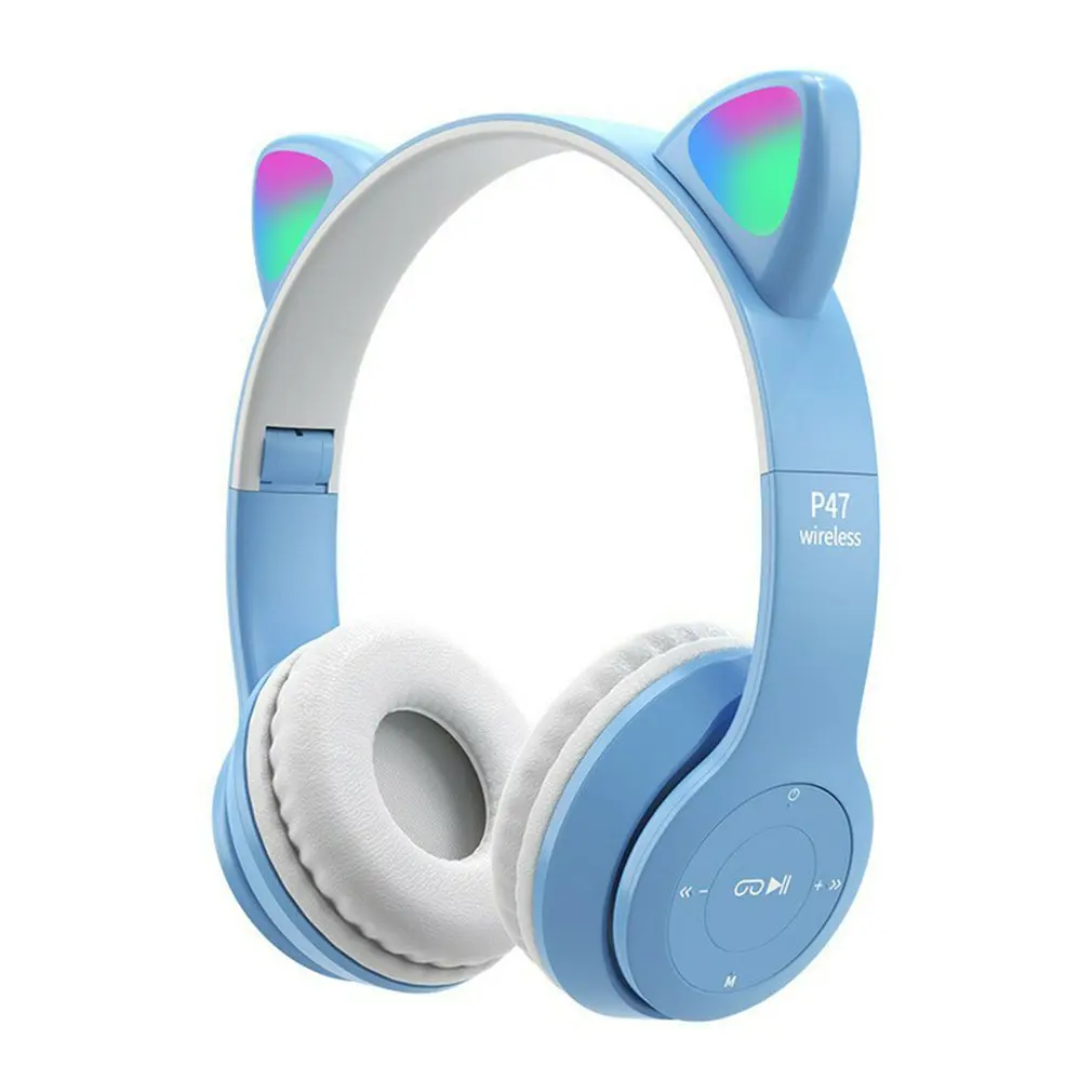 P47 Cat Ears Luminous Head-mounted Headphone Bilateral Stereo Low-power Headset No Delay 400mah Headset