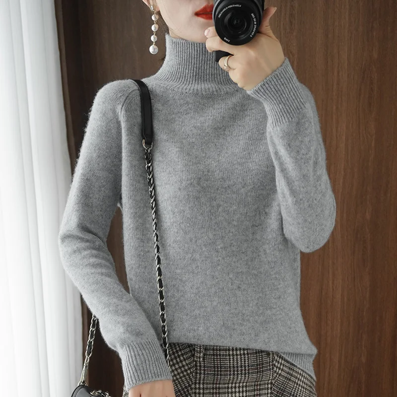 Women\'s Turtleneck Wool Sweater, Solid Color Knitted Jumper, Female Casual Basic Bottoming Pullover , Autumn Winter Tops