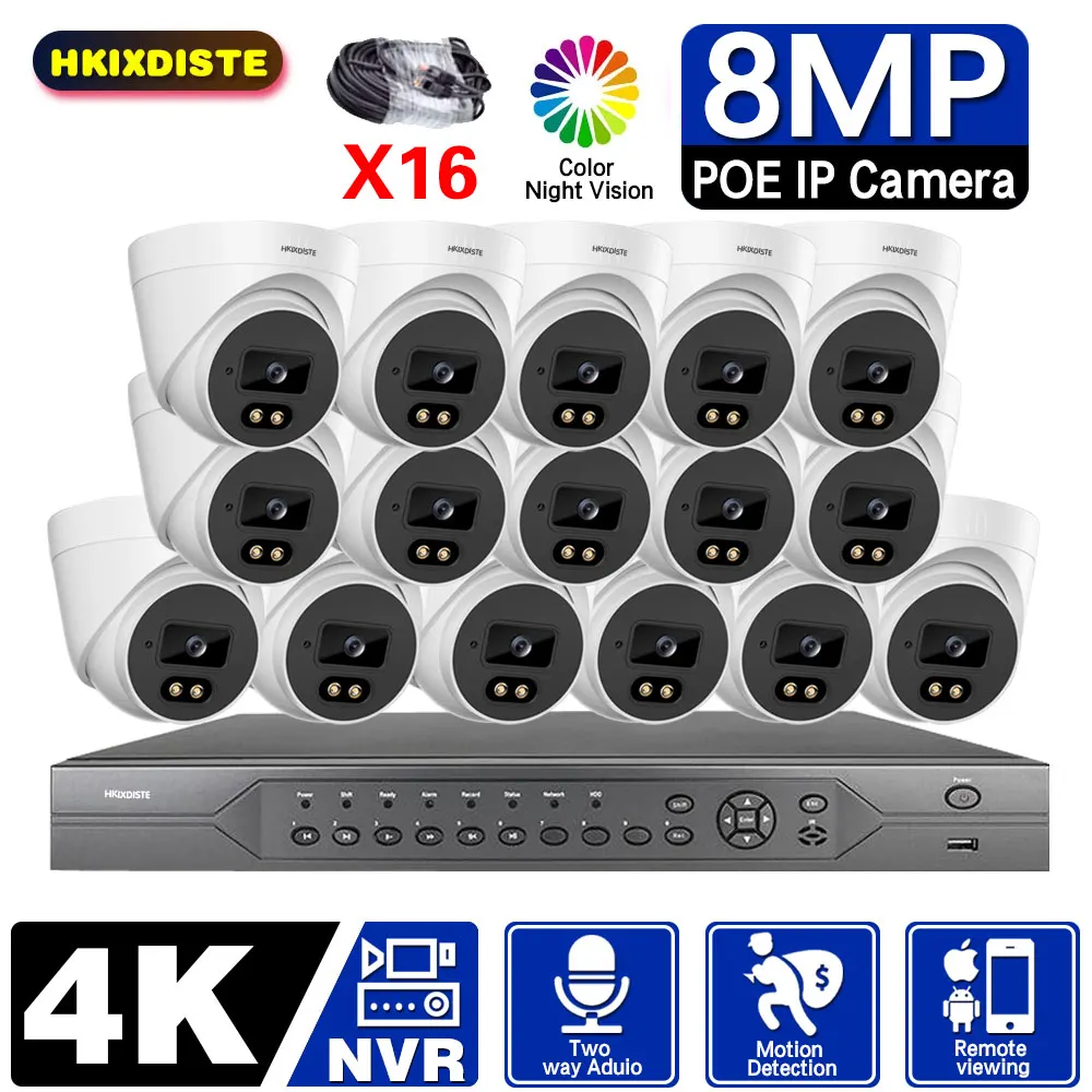 

Камера видеонаблюдения 16 каналов 4K NVR 8/16X8MP POE IP-камера для помещений/улицы комплект безопасности с цветным ночным видением 30 м P2P