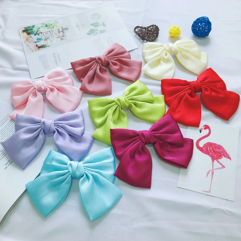 New Oversized Bow Knot Hairgrips Satin chiffon Barrette Ponytail Women Elegant Headwear Hairpins Crocodile Clip Hair Accessories