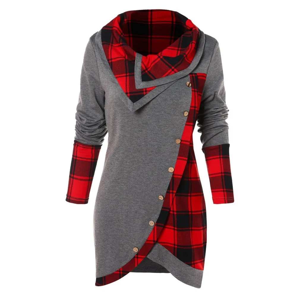 2022 New Fashion Turtleneck Tunic Blouse Casual Winter Ladies Plaid Bottom Tops Female Women Long Sleeve Shirt Blusas Pullover