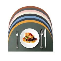 PU Leather Placemat for Table Insulation Pads Tableware Waterproof Oil-proof Semicircle Table Mats Home Decoration Kitchen Tool