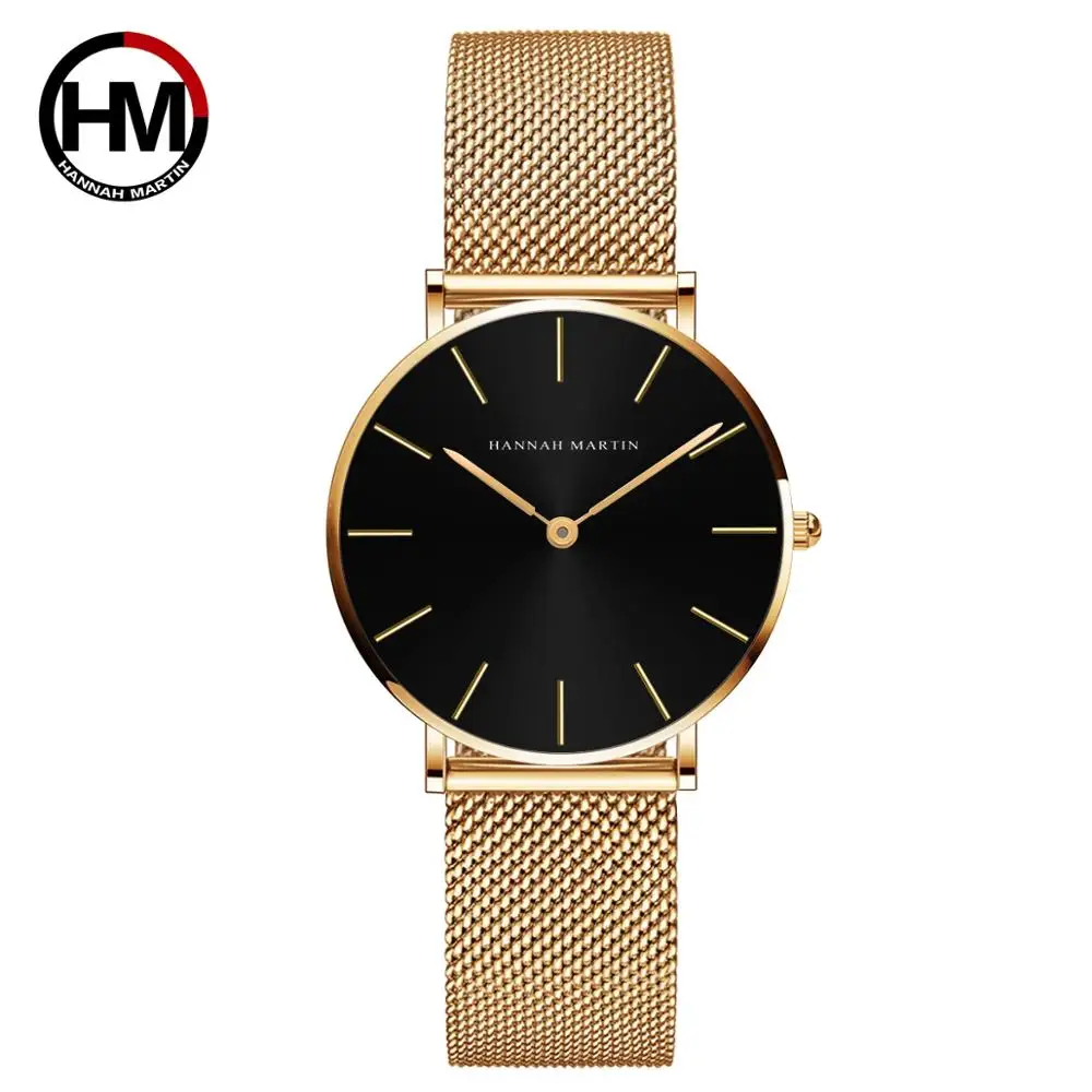 Montre à Quartz en acier inoxydable pour femmes, Design bauausé Simple, 36mm, Quartz Rose or noir, acier inoxydable, Ultra mince, étanche