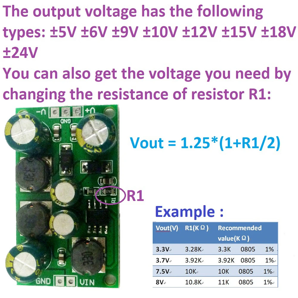 DC-DC Voltage Converter Boost-Buck Module Positive Negative Voltage Dual Output 3-24V to 5V 6V 9V 10V 12V 15V 18V 24V 8W