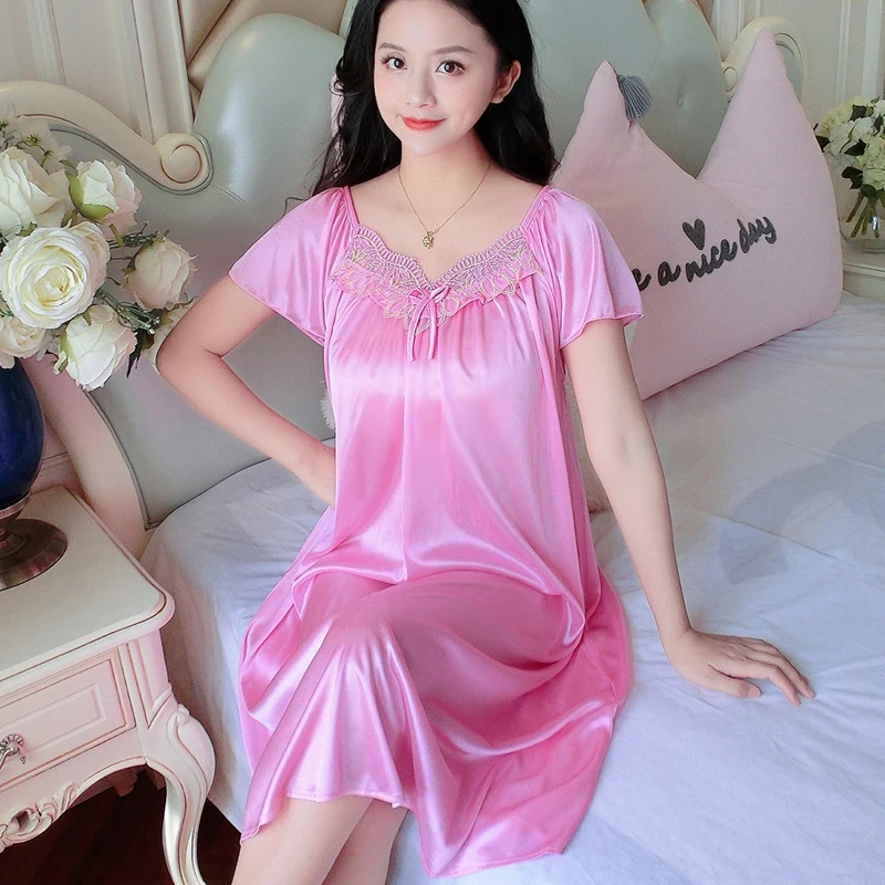 XXXXL Ladies Women Satin Sexy Lingerie Lace Fancy Nightshirts Elegant Chemise Sleepwear Night Baby Doll Underwear Sleepwear