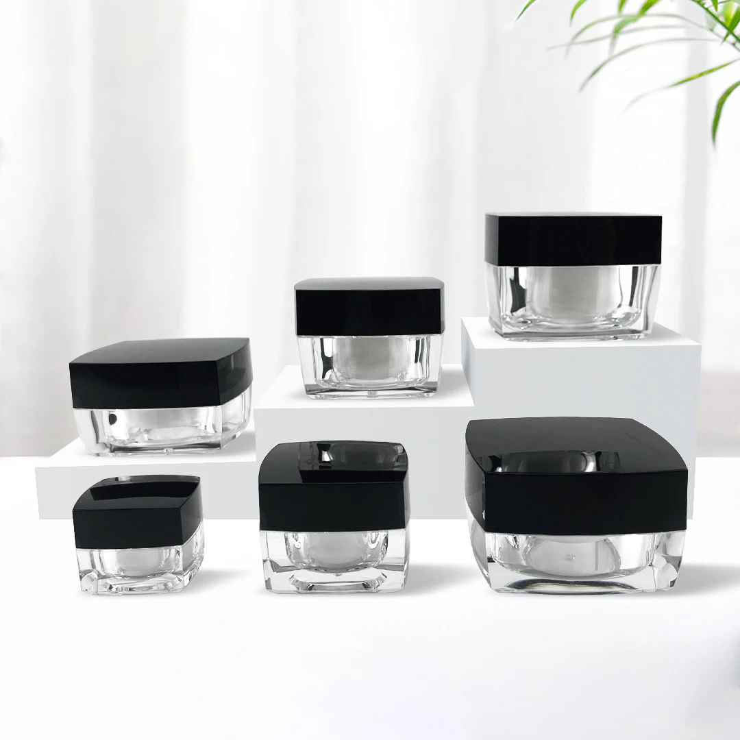 ขนาดเล็กสแควร์ขวดรีฟิลขวด5G 10G 30G 50G ใส Empty Jar หม้อคริลิคพร้อมฝาปิดสีดำแต่งหน้าขวดครีมหน้ากล่อง