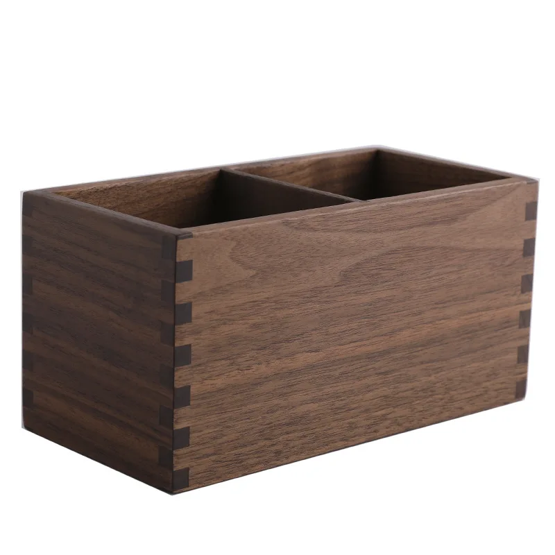 Amgo Walnut Remote Control Storage Box Wood Desktop Multi Grids Organizer Phone Pen Holder Container for Home Office