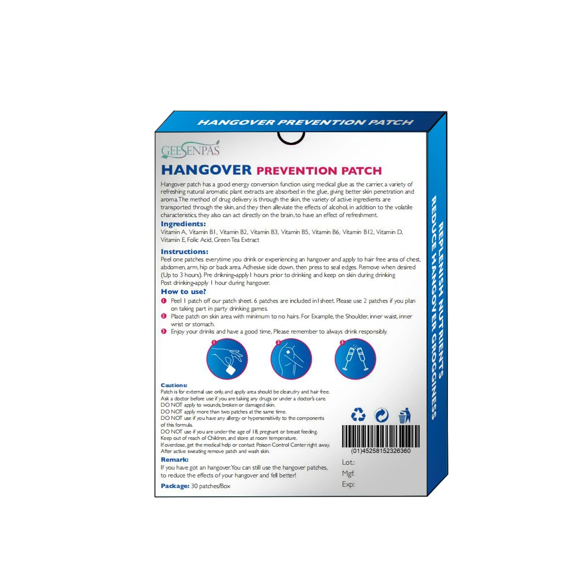 

30pcs/Box Drunkenness Help Detoxify Alcohol Patch Medicine Recover Faster Effectively Prevent Hangovers Patch Reduce the Alcohol