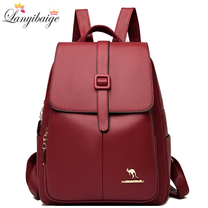 High Quality Leather Women Backpack Fashion Large Capacity School Bagpack For Teenage Girls Casual Lides Shoulder Bags Sac A Dos