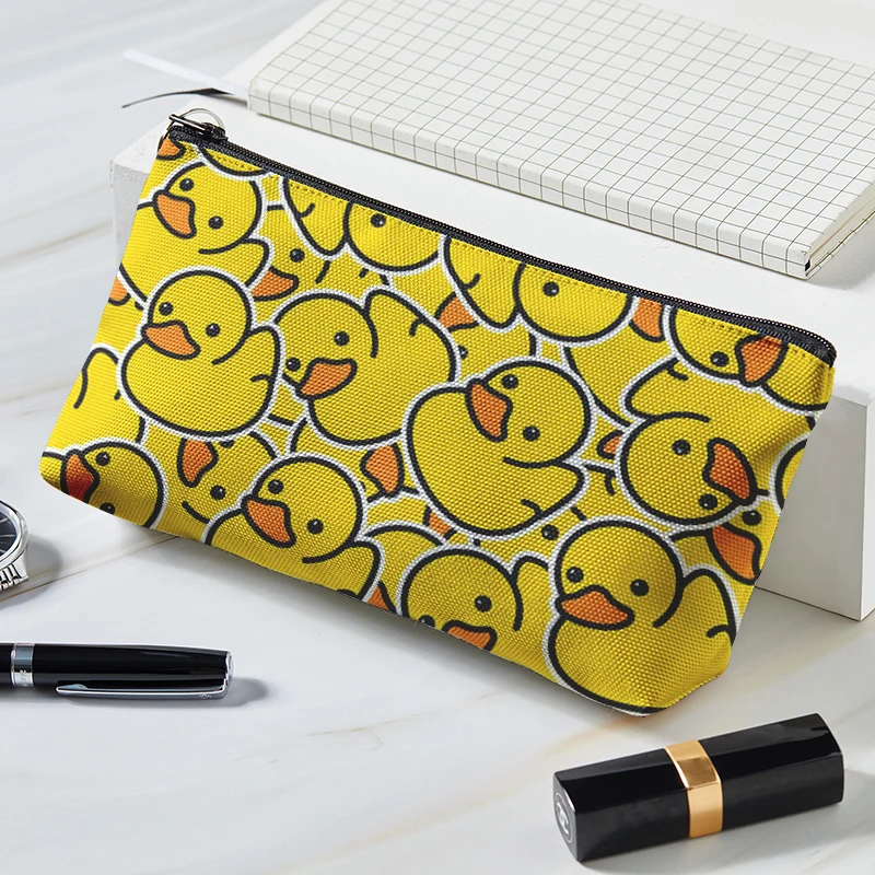 Saco cosmético feminino adorável dos desenhos animados pouco amarelo pato maquiagem caso zíper compõem organizador armazenamento bolsa toiletry