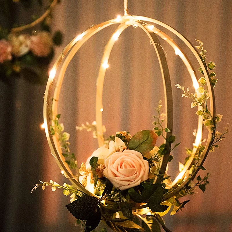 10-29cm Bamboo Ring Artificial Rose Flower Portable Garland Rustic Wedding Church Decor Hanging Wreath Hoop Home Decorations