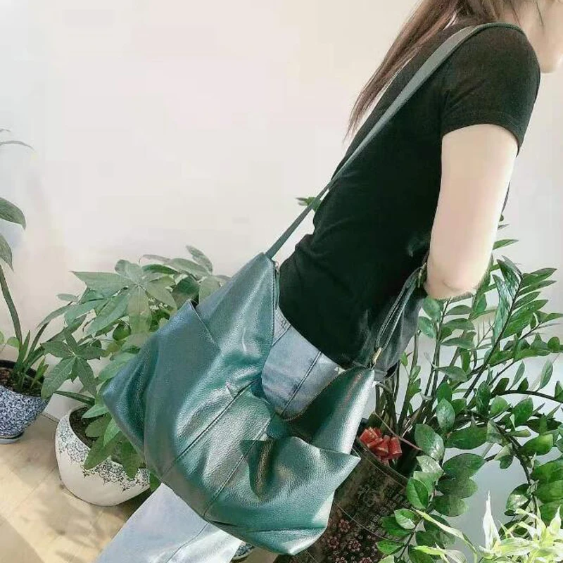 Echt leder Sack Schulter Damen Taschen zwei Out Taschen Designer Schulter Umhängetaschen für Frauen Universität Handtaschen – Detail 7